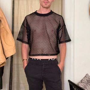 Black open knit crop top